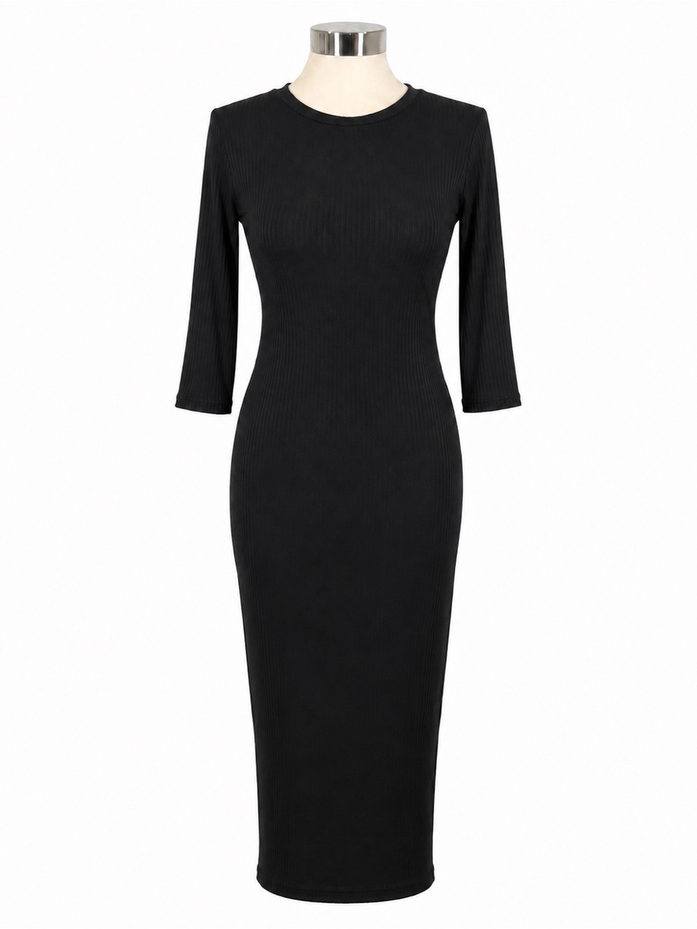 Lush Black Ribbed Midi Bodycon Dress